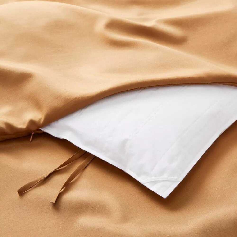 Casaluna Warm Brown Lyocell & Cotton Queen Duvet Cover & 2 Sham 3 Piece Set - Picture 3 of 9